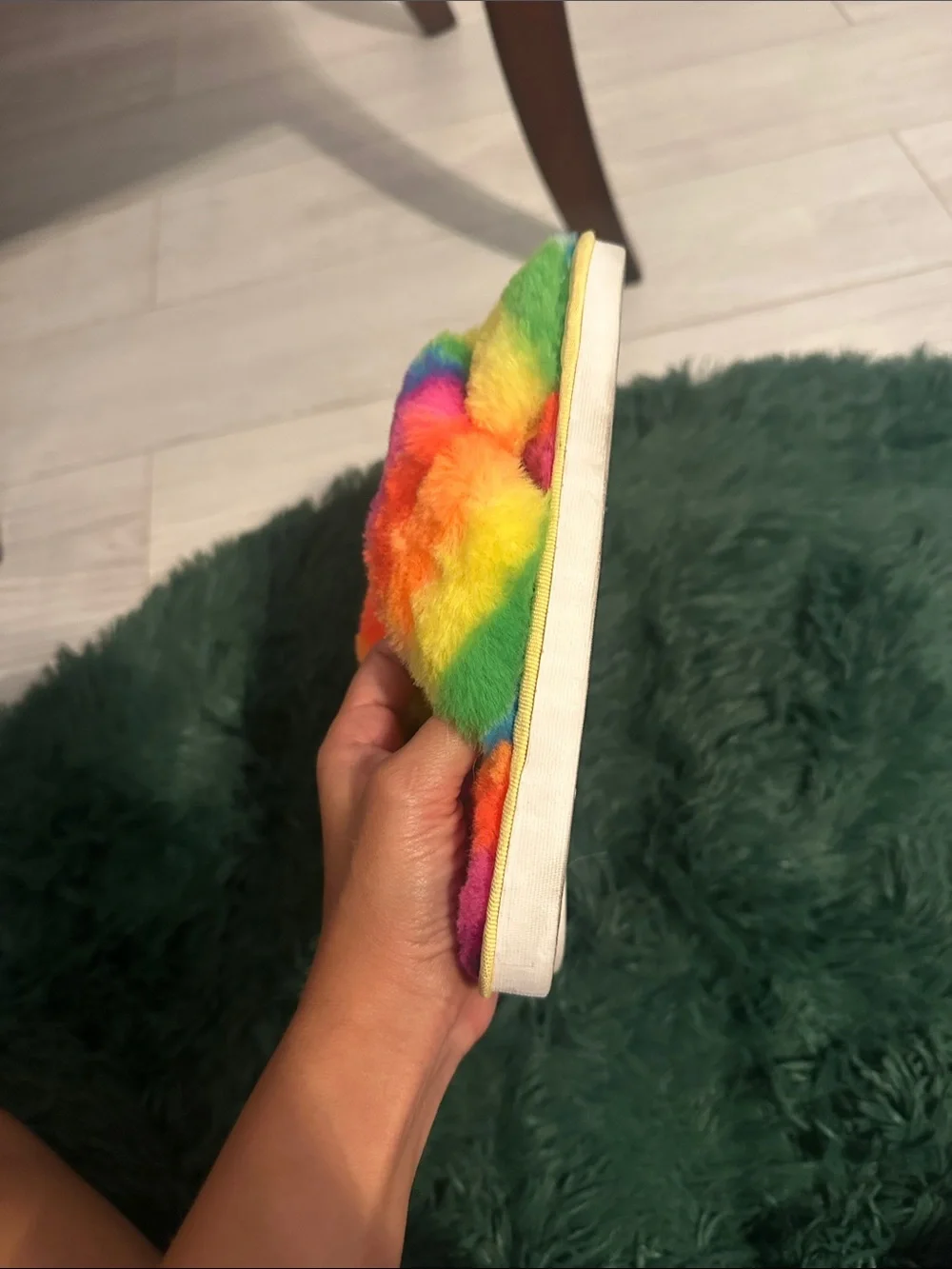 Plush Rainbow Fuzzy Slide Slippers for Kids Size 12 - 13